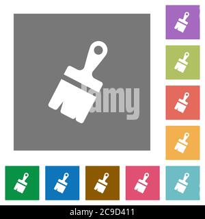 Paste with brush flat icons on simple color square backgrounds Stock Vector