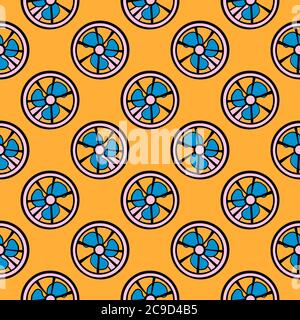 Little electric fan ,seamless pattern on orange background. Stock Vector