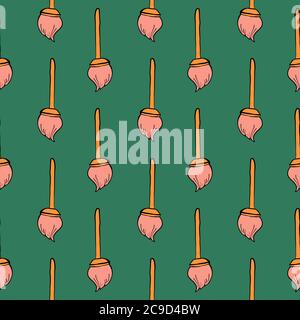 Orange mop ,seamless pattern on green background. Stock Vector