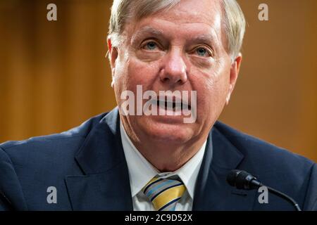 United States Senator Lindsey Graham (Republican of South Carolina) questions US Secretary of State Michael Pompeo during a Senate Foreign Relations committee hearing on the State Department's 2021 budget in the Dirksen Senate Office Building in Washington, DC USA, 30 July 2020.Credit: Jim LoScalzo/Pool via CNP /MediaPunch Stock Photo