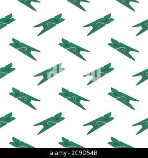 Green clothespin ,seamless pattern on white background. Stock Vector