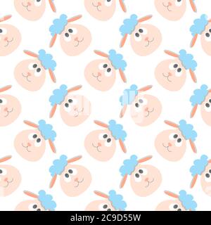 Cute sheep heads ,seamless pattern on white background. Stock Vector