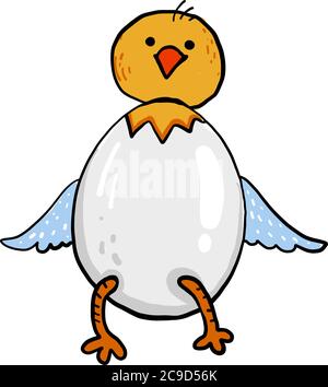 Happy chick in egg, illustration, vector on white background Stock Vector