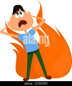 Man in fire, illustration, vector on white background Stock Vector