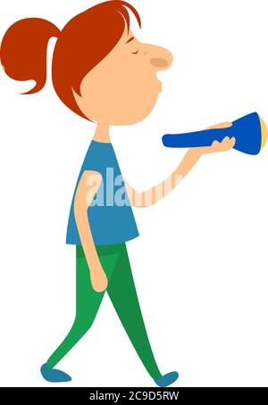 Woman with flashlight, illustration, vector on white background Stock Vector