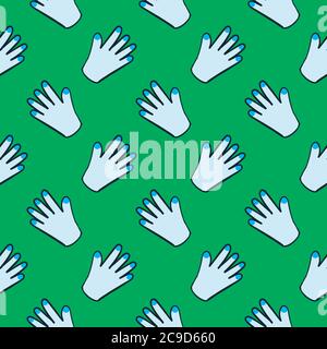 Blue hands ,seamless pattern on green background. Stock Vector