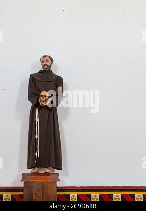 Ciudad Juarez, Chihuahua, Mexico. St. Francis of Assisi Holding a Skull, Mission of Our Lady of Guadalupe, 17th Century. Stock Photo