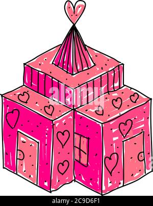 Pink cartoon box, illustration, vector on white background Stock Vector