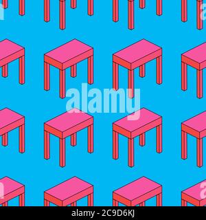 Pink tables ,seamless pattern on blue background. Stock Vector