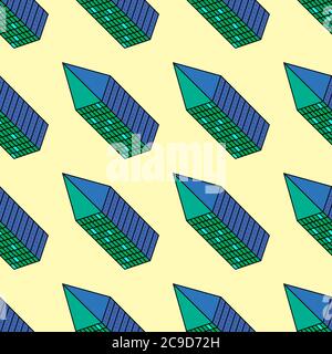 Isometric building ,seamless pattern on light yellow background. Stock Vector
