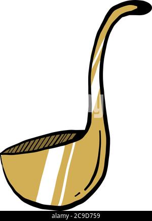 Golden ladle, illustration, vector on white background Stock Vector