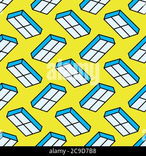 Blue windows ,seamless pattern on yellow background. Stock Vector