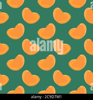 Mandarin slice ,seamless pattern on dark green background. Stock Vector