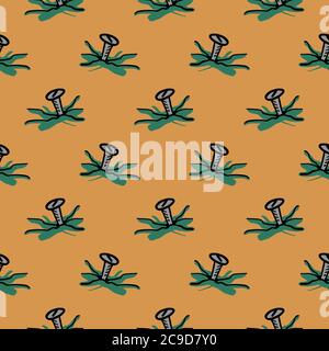 Nail in a wall ,seamless pattern on orange background. Stock Vector