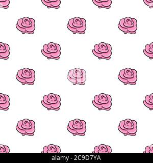 Minimal pink roses ,seamless pattern on white background. Stock Vector