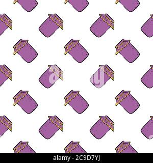 Purple jam jar ,seamless pattern on white background. Stock Vector
