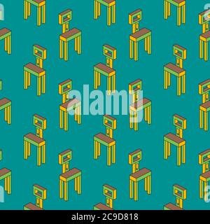 Isometric chairs ,seamless pattern on blue background. Stock Vector