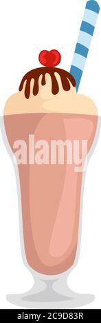 Milkshake in glass, illustration, vector on white background Stock Vector