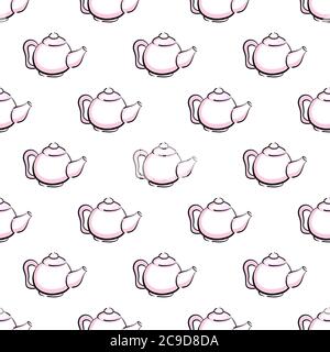 Vintage teapot ,seamless pattern on white background. Stock Vector