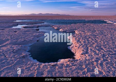 Landscape at sunset in Salinas Grandes in the province of Jujuy ...