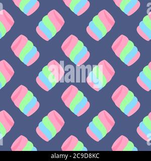Colorful marsmallow ,seamless pattern on blue background. Stock Vector