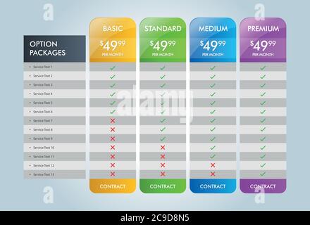 Pricing Table Design, Pricing Srvices Eps 10 Stock Vector