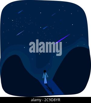 Meteor shower, illustration, vector on white background Stock Vector