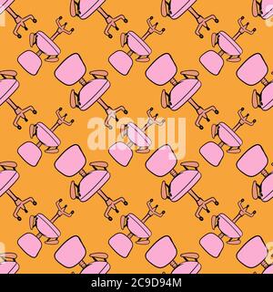 Pink chair with wheels ,seamless pattern on orange background. Stock Vector