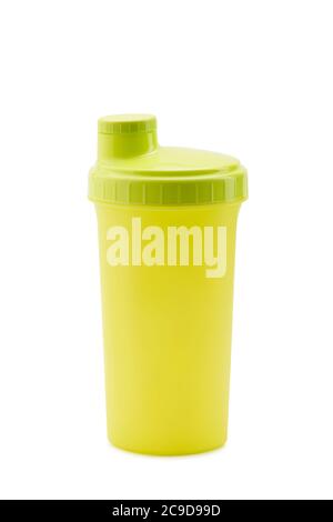 Yellow plastic shaker isolated on white background Stock Photo