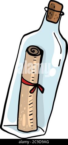Message in the bottle, illustration, vector on white background Stock Vector