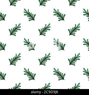 Plant with small green leaves ,seamless pattern on white background. Stock Vector
