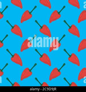 Red piquillo ,seamless pattern on blue background. Stock Vector