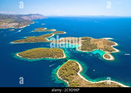 Pakleni otoci yachting destination arcipelago aerial view, Hvar island, Dalmatia region of Croatia Stock Photo