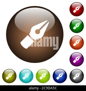 Vector pen symbol white icons on round color glass buttons Stock Vector