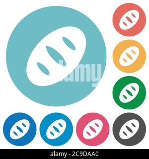 Bread flat white icons on round color backgrounds Stock Vector