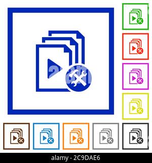 Playlist tools flat color icons in square frames on white background Stock Vector
