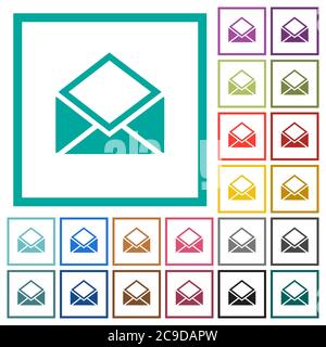 Open mail flat color icons with quadrant frames on white background Stock Vector