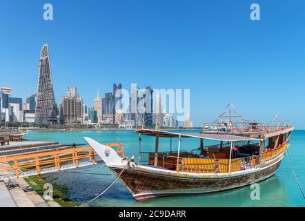 The skyline of the West Bay Central Business District from the Corniche, Doha, Qatar, Middle East Stock Photo