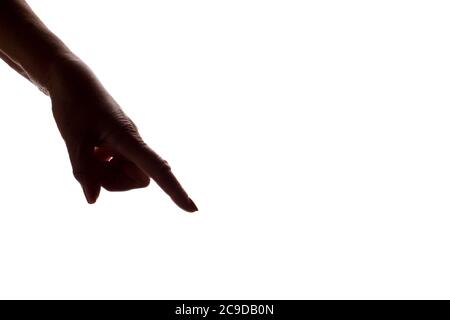 female hand pointing down - horizontal silhouette, concept Stock Photo