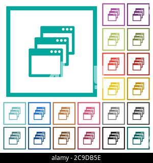 Cascade window view mode flat color icons with quadrant frames on white background Stock Vector