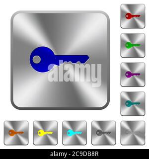 Safety key engraved icons on rounded square glossy steel buttons Stock Vector
