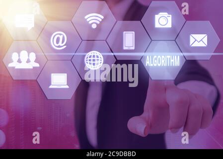 Text sign showing Algorithm. Business photo showcasing procedure for solving a problem or accomplishing tasks etc. Grids and different set up of the i Stock Photo