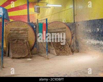 Bogota, Colombia - Septemebr 12, 2019: Colombian tejo game in the local tejo club.Tejo, also known, to a lesser degree, as turmeque, is a traditional Stock Photo