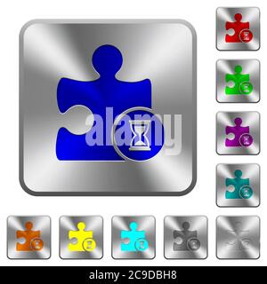 Working plugin engraved icons on rounded square glossy steel buttons Stock Vector