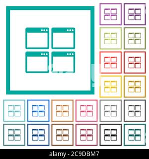 Mosaic window view mode flat color icons with quadrant frames on white background Stock Vector