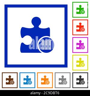 Organize plugin flat color icons in square frames on white background Stock Vector
