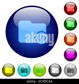 Source code directory icons on round color glass buttons Stock Vector