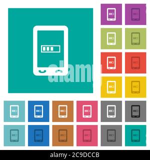 Mobile processing multi colored flat icons on plain square backgrounds. Included white and darker icon variations for hover or active effects. Stock Vector