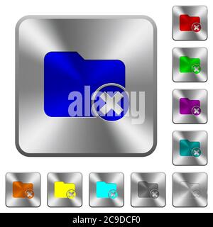 Cancel directory engraved icons on rounded square glossy steel buttons Stock Vector