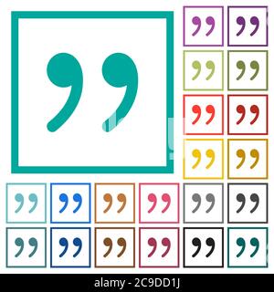 Quotation mark flat color icons with quadrant frames on white background Stock Vector
